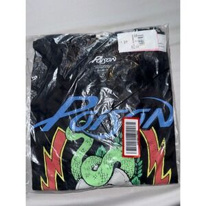Poison Band Graphic T-Shirt Black Tie Dye Fringe Crop Top 1X 5EPO002SSZ‎ NEW